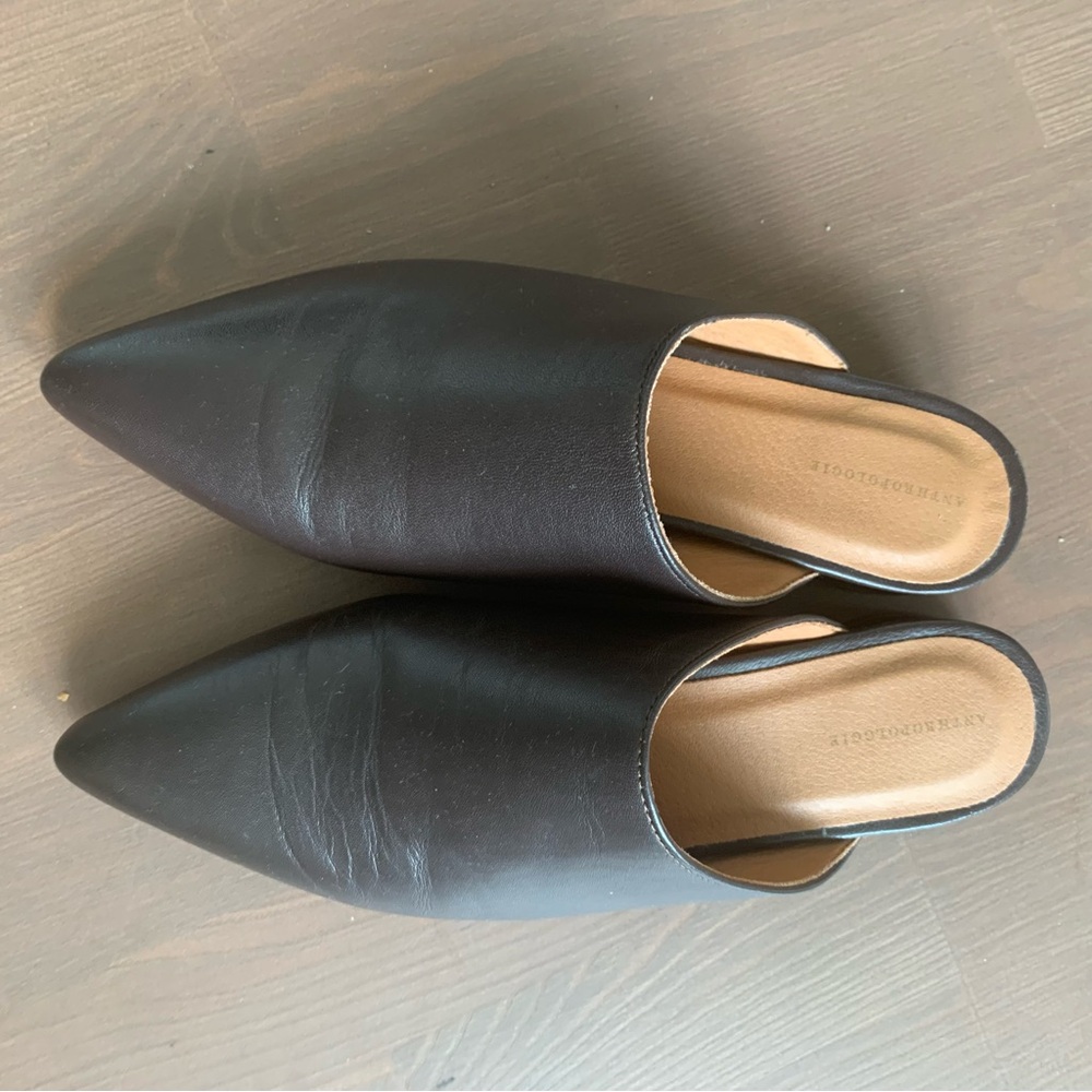 Anthropologie Dark Brown Leather Mules